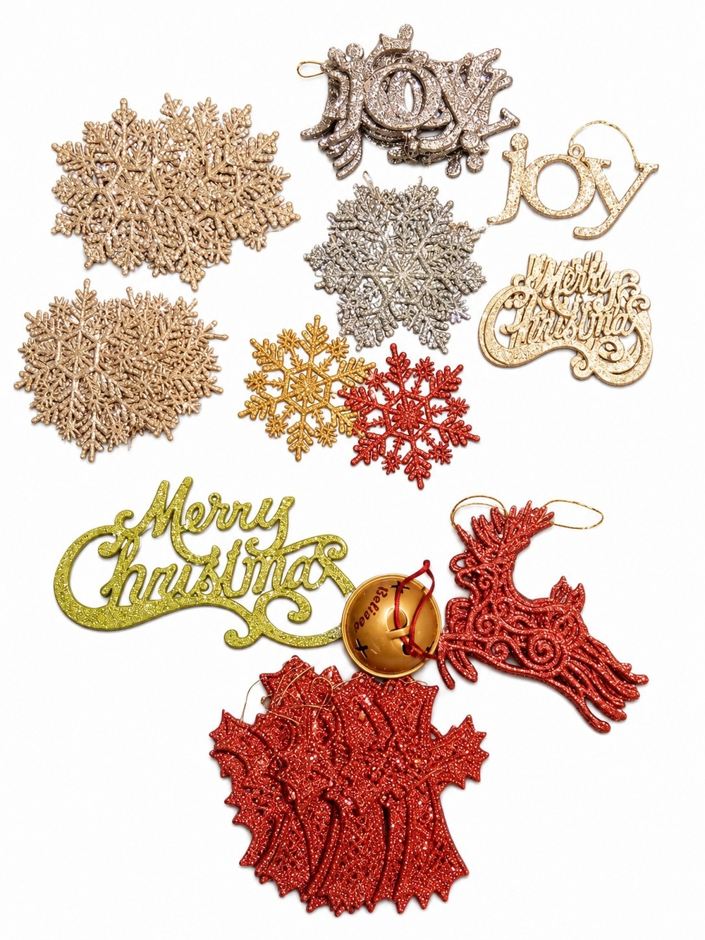 Assorted Glitter Holiday Ornament Set - Red, Gold, Silver, Green